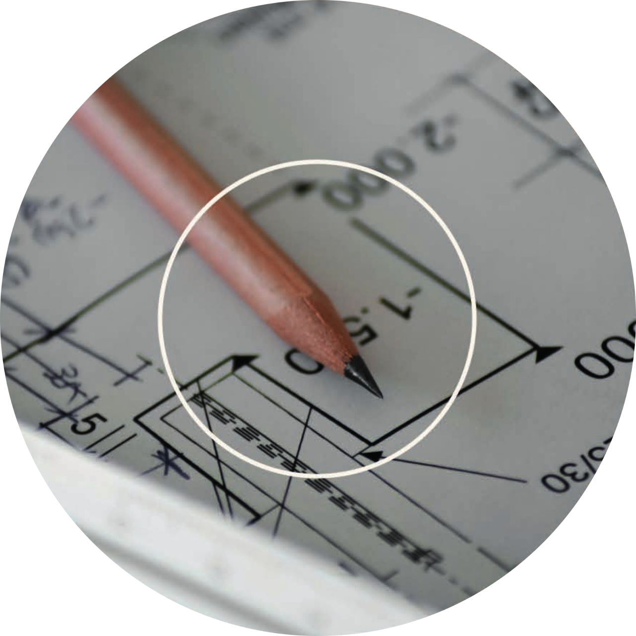 Kreisgrafik mit Bleistift auf einer Plan-Zeichnung